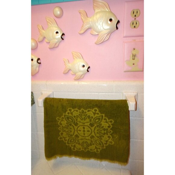 Vintage Sears Reversable Green Brocade Hand Towel 1960s bathroom mcm retro decor - Picture 2 of 10